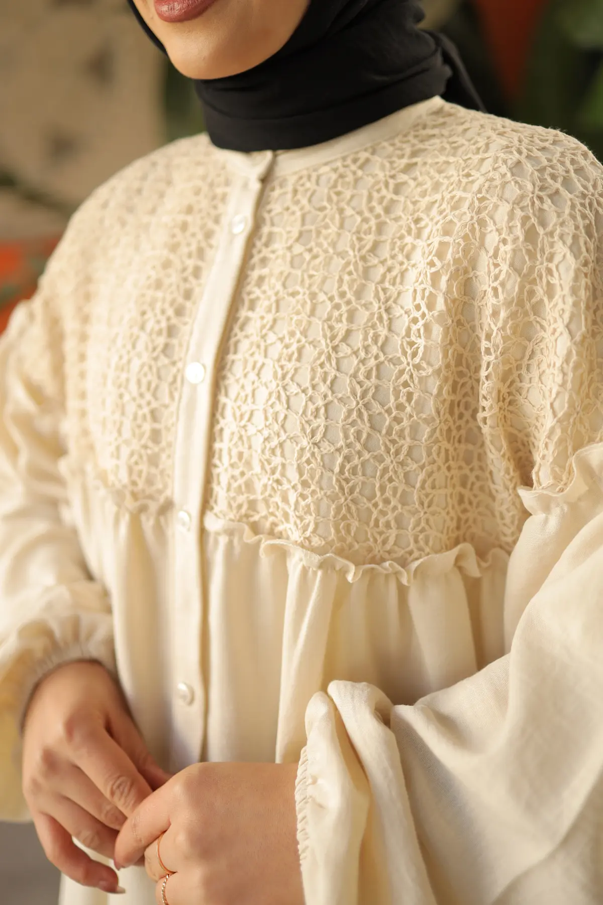 2028 Örgü Desenli Gömlek Bej-detail