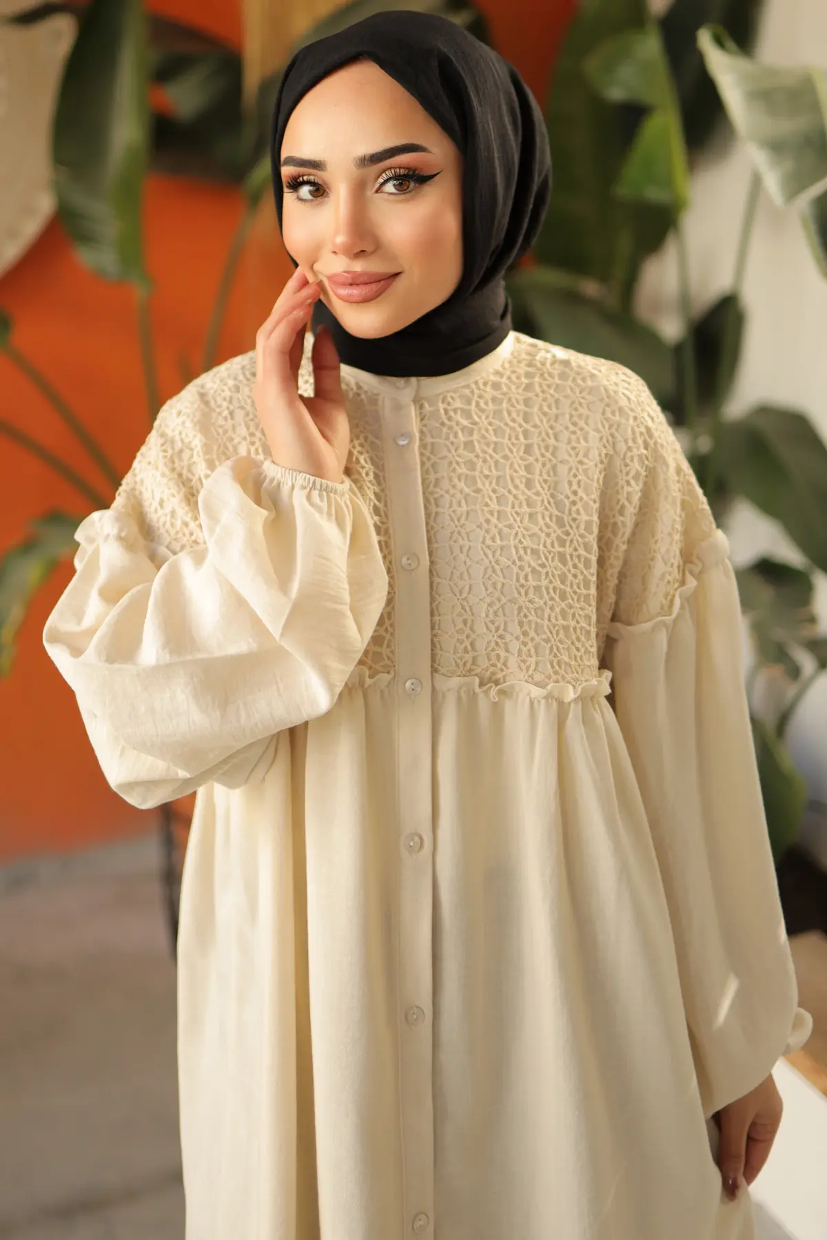 2028 Örgü Desenli Gömlek Bej-detail