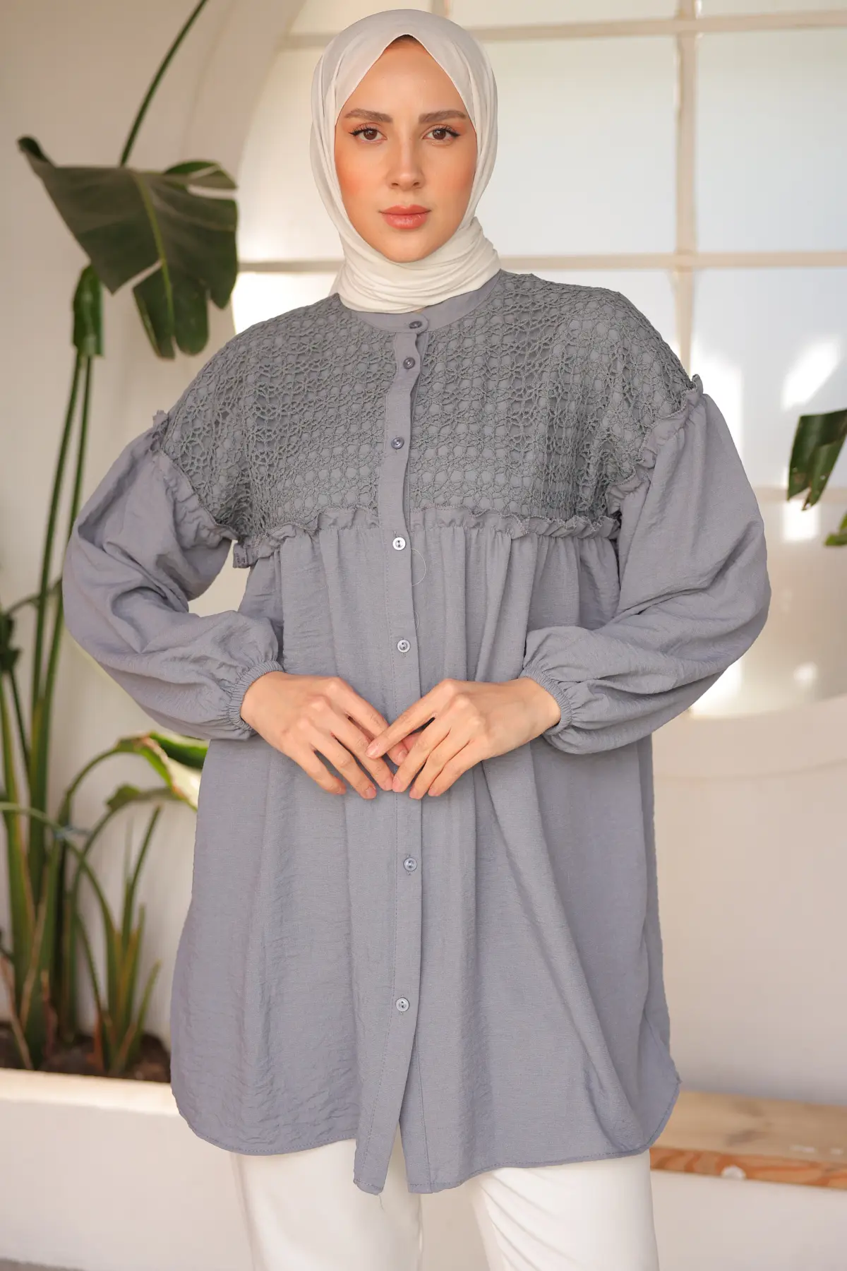 2028 Örgü Desenli Gömlek Gri-detail