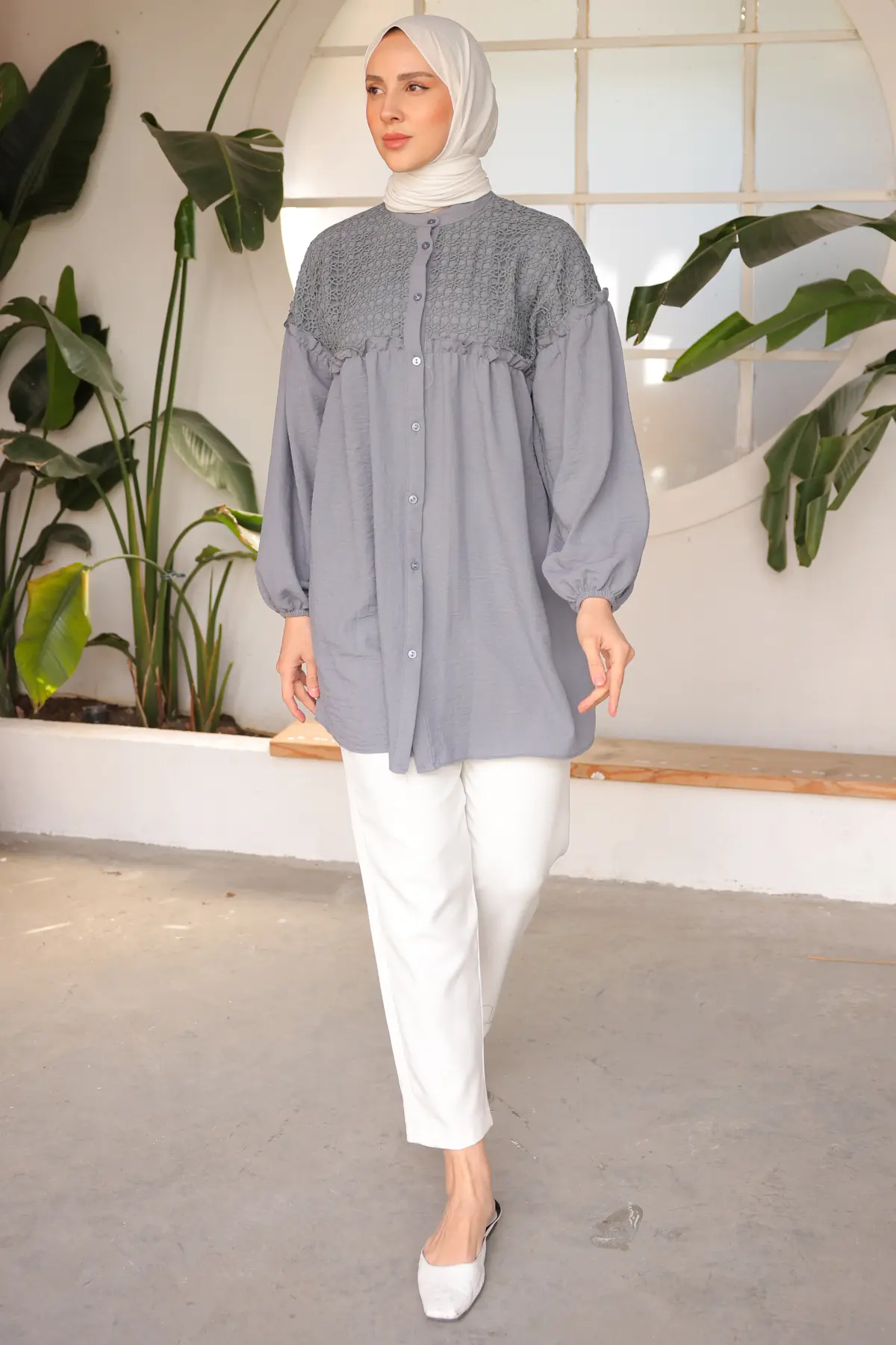 2028 Örgü Desenli Gömlek Gri-detail