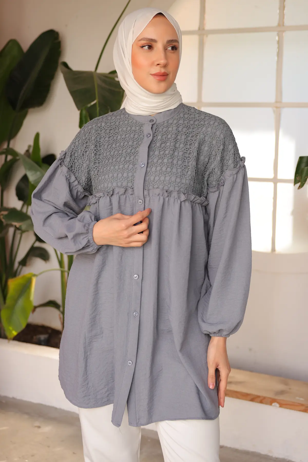 2028 Örgü Desenli Gömlek Gri-detail