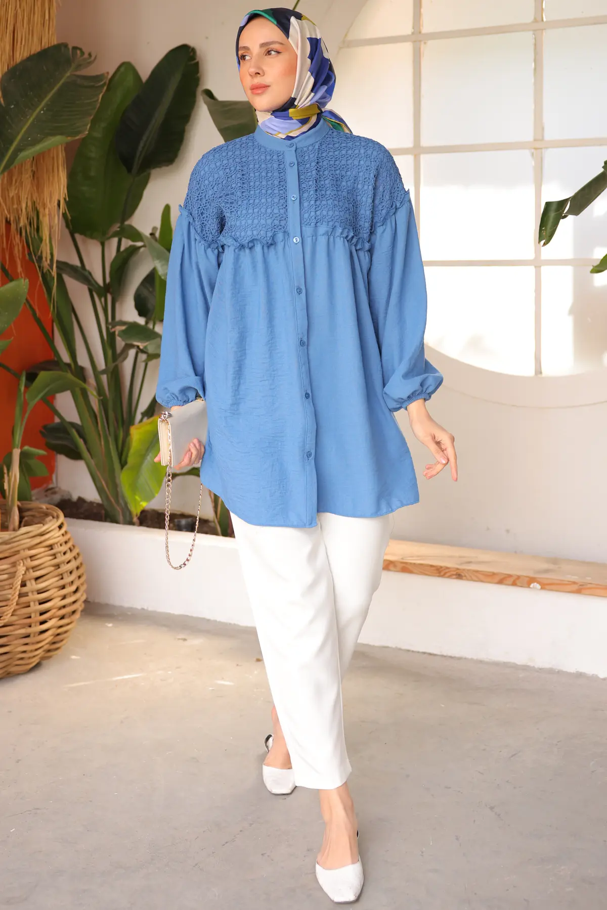 2028 Örgü Desenli Gömlek İndigo-detail