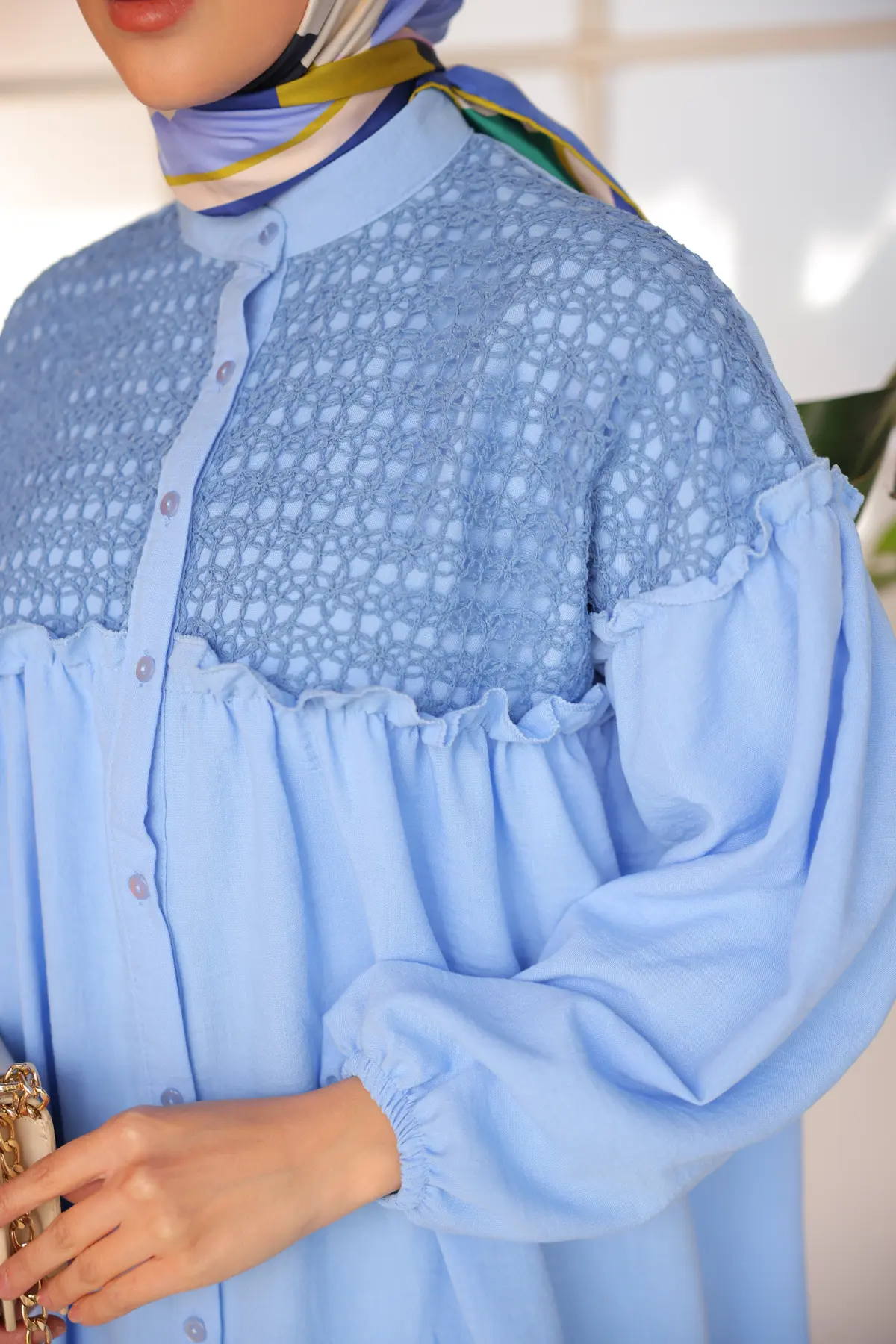 2028 Örgü Desenli Gömlek Mavi-detail