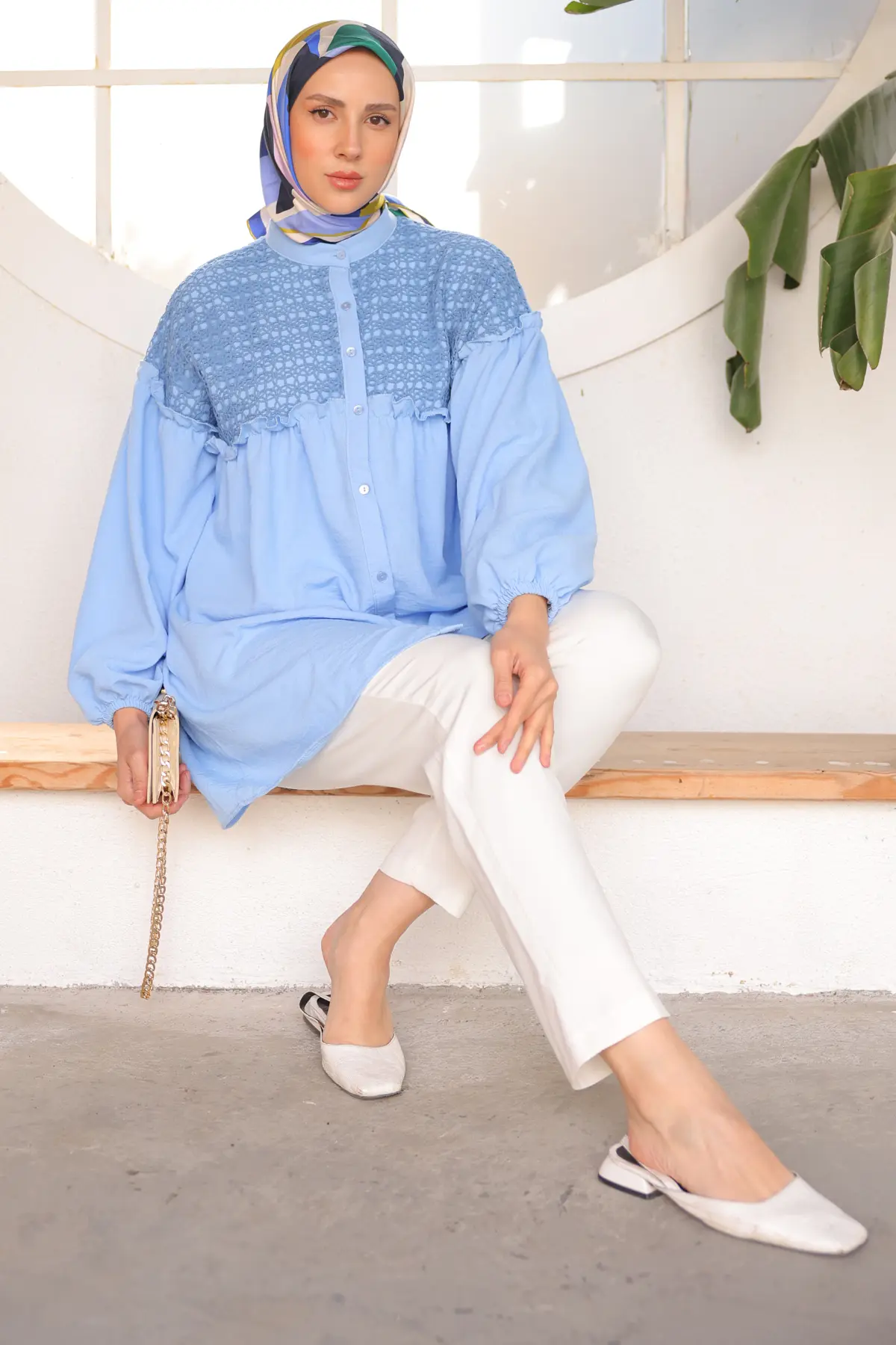 2028 Örgü Desenli Gömlek Mavi-detail