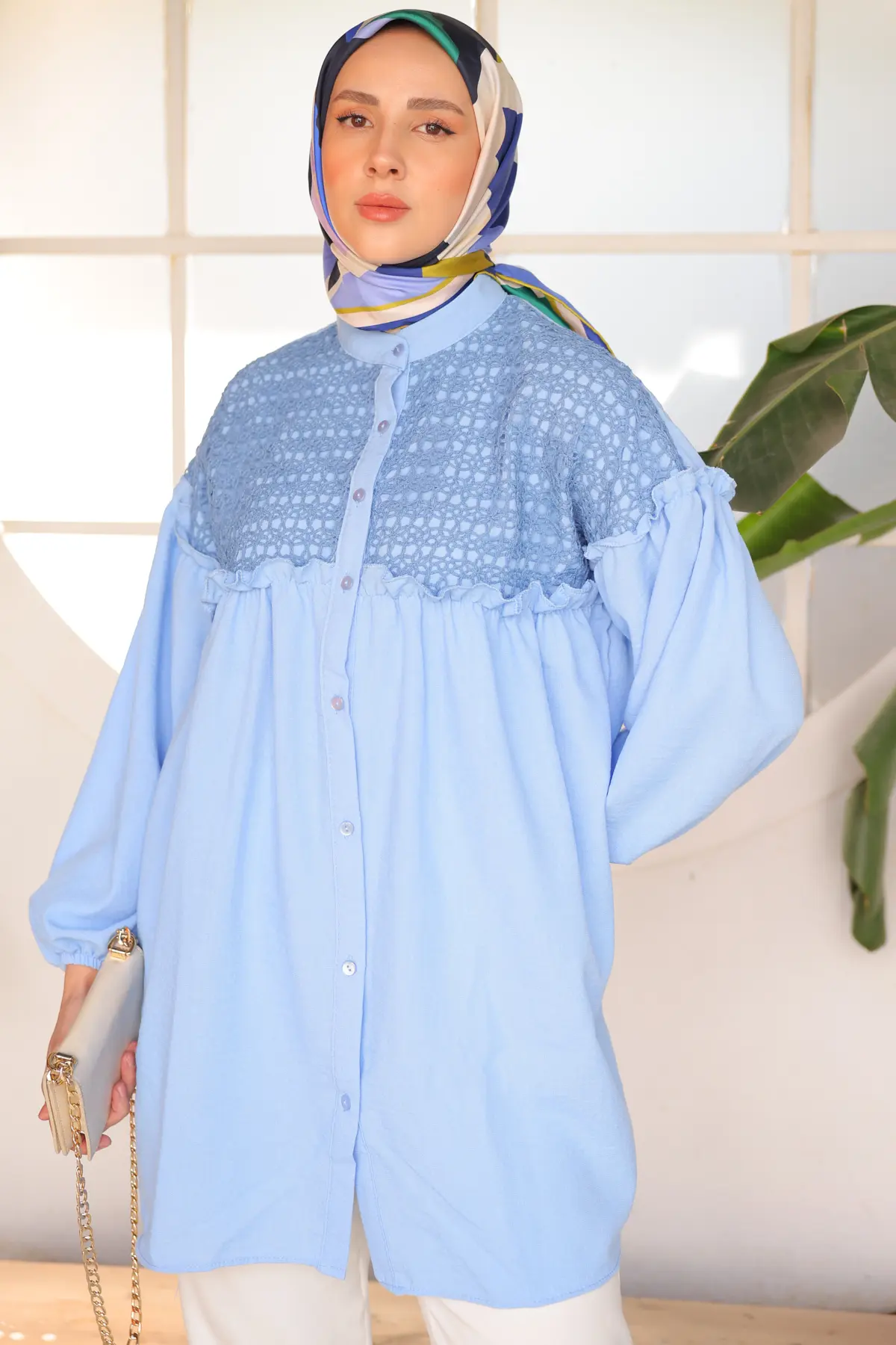 2028 Örgü Desenli Gömlek Mavi-detail