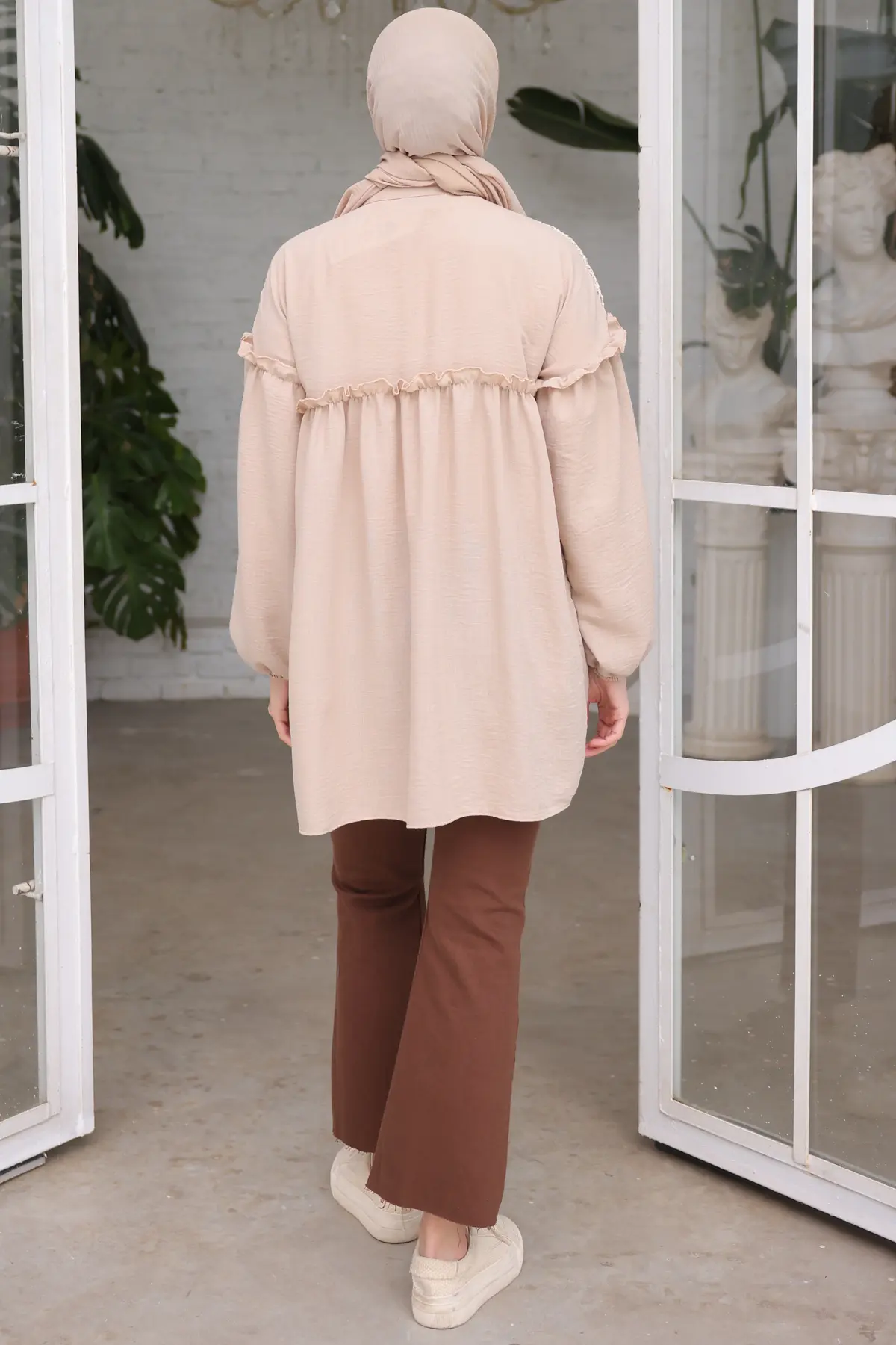 2028 Örgü Desenli Gömlek Vizon-detail