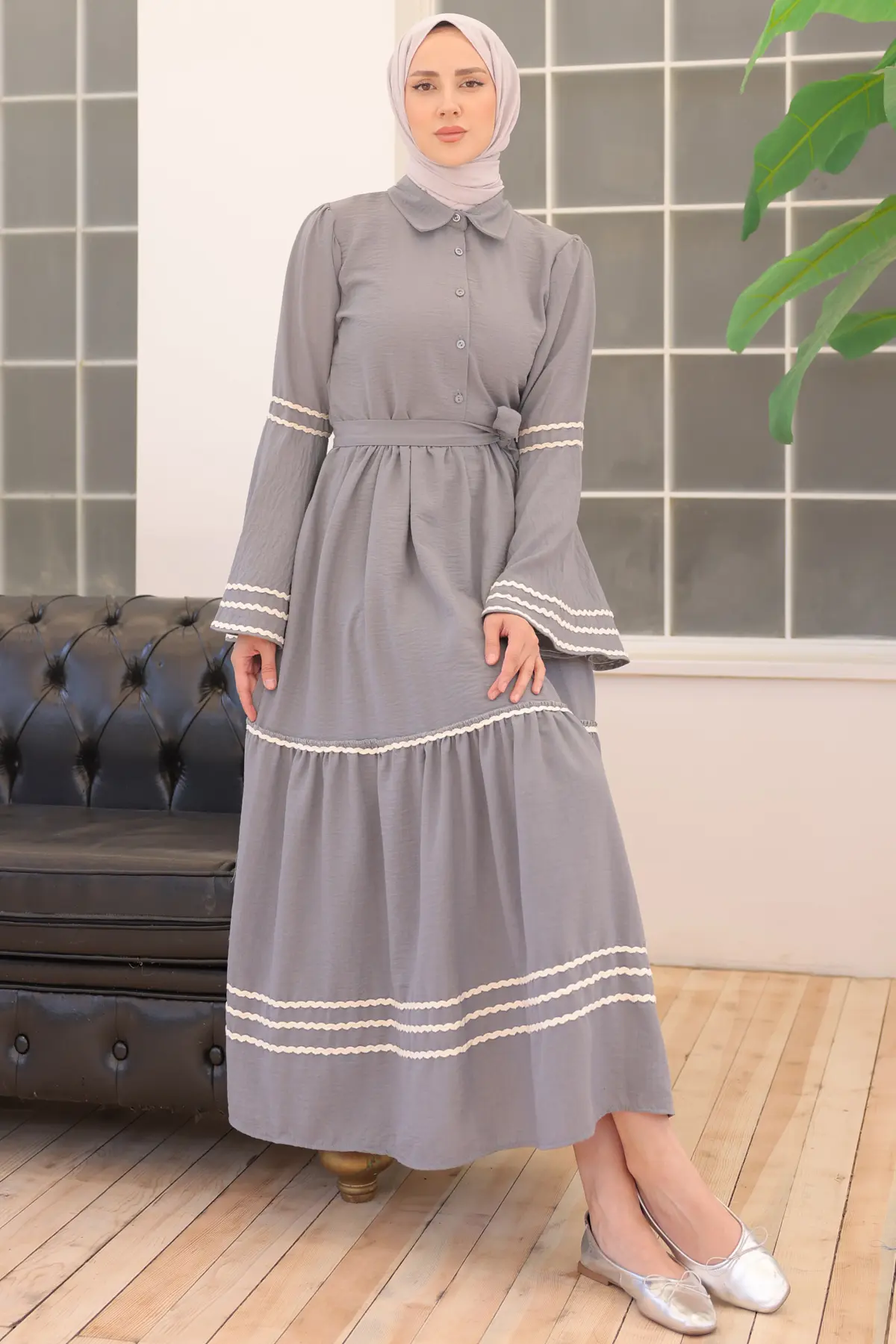 2035 Biyeli Elbise Gri-detail