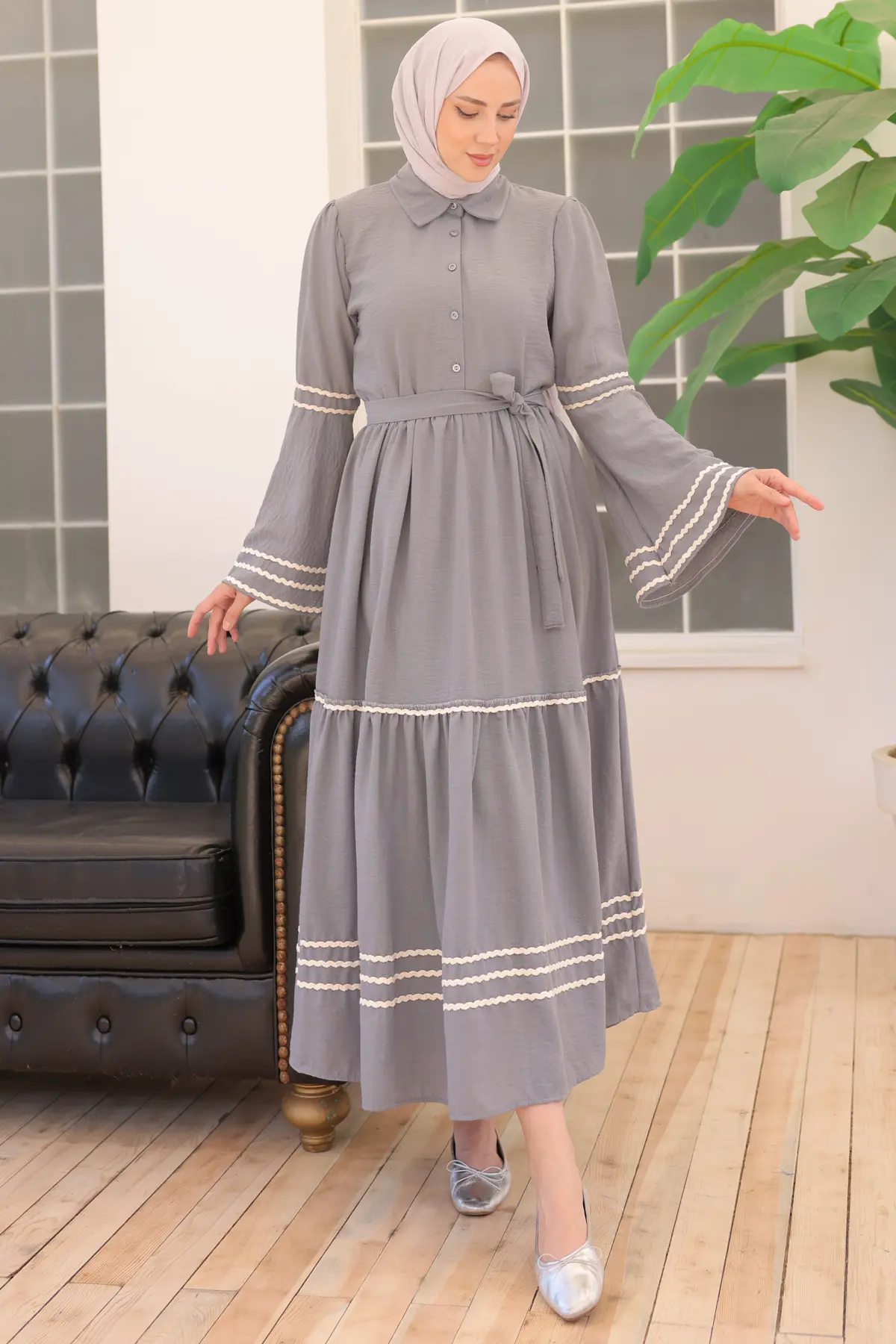 2035 Biyeli Elbise Gri-detail