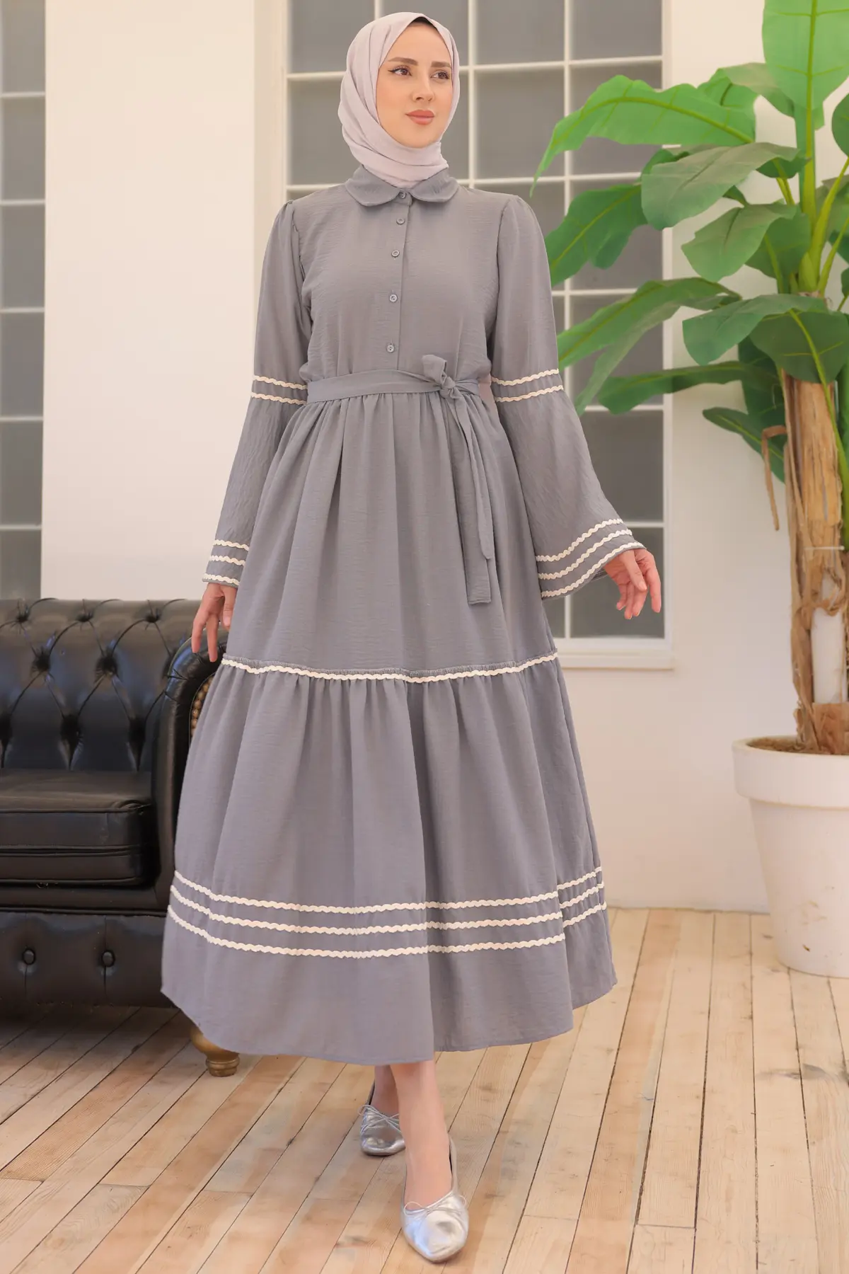 2035 Biyeli Elbise Gri-detail