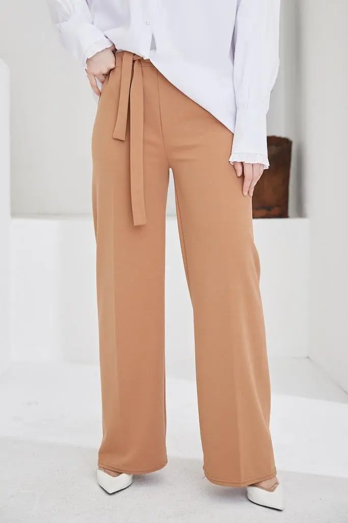 Beige Belted Hijab Pants-detail