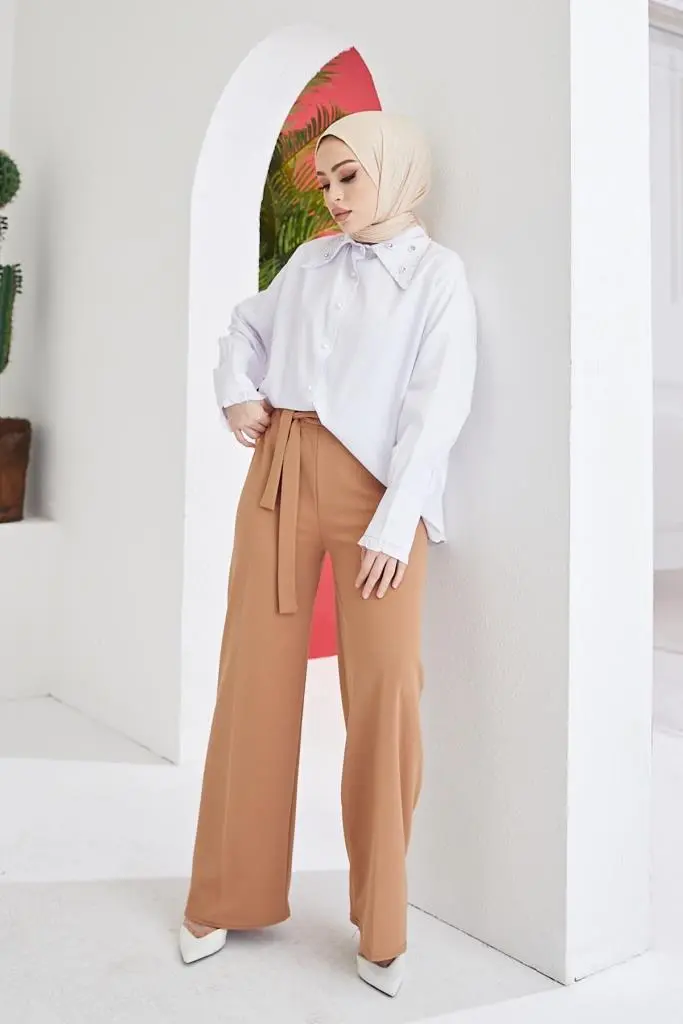 Beige Belted Hijab Pants-detail