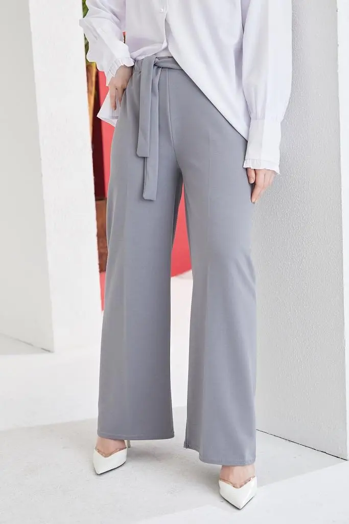 Gray Belted Hijab Pants-detail