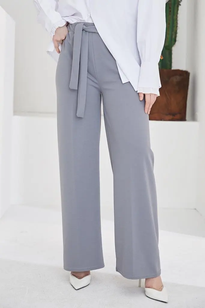 Gray Belted Hijab Pants-detail