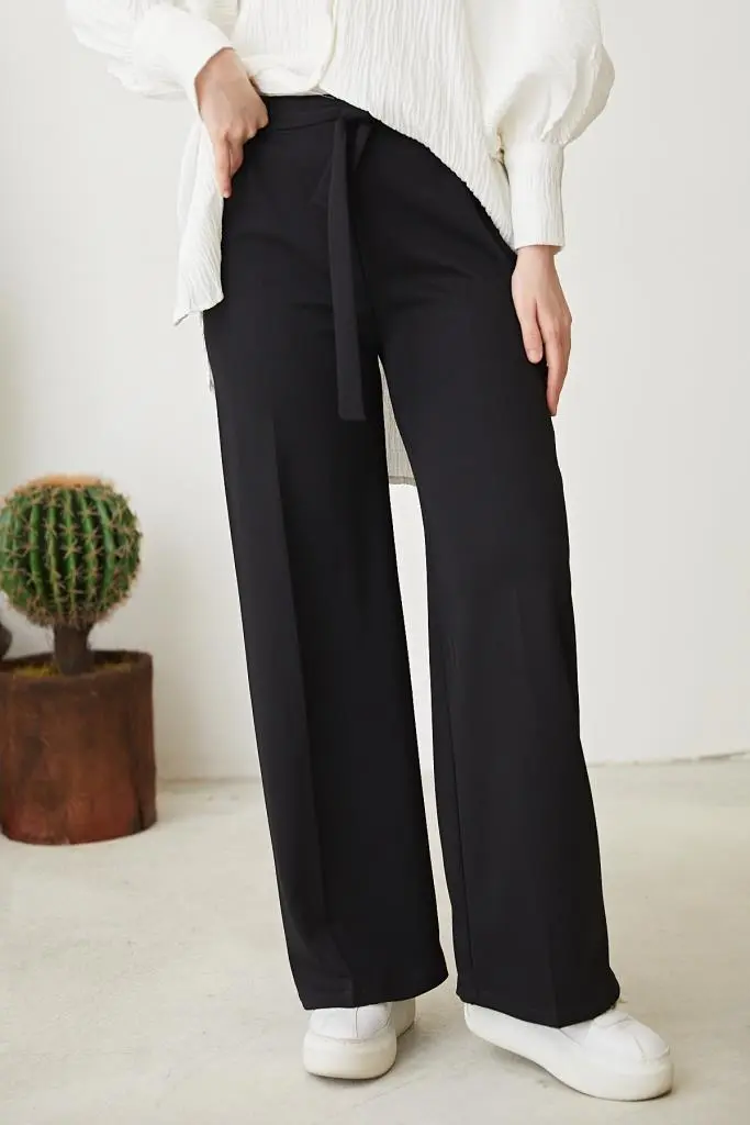 Black Belted Hijab Pants-detail