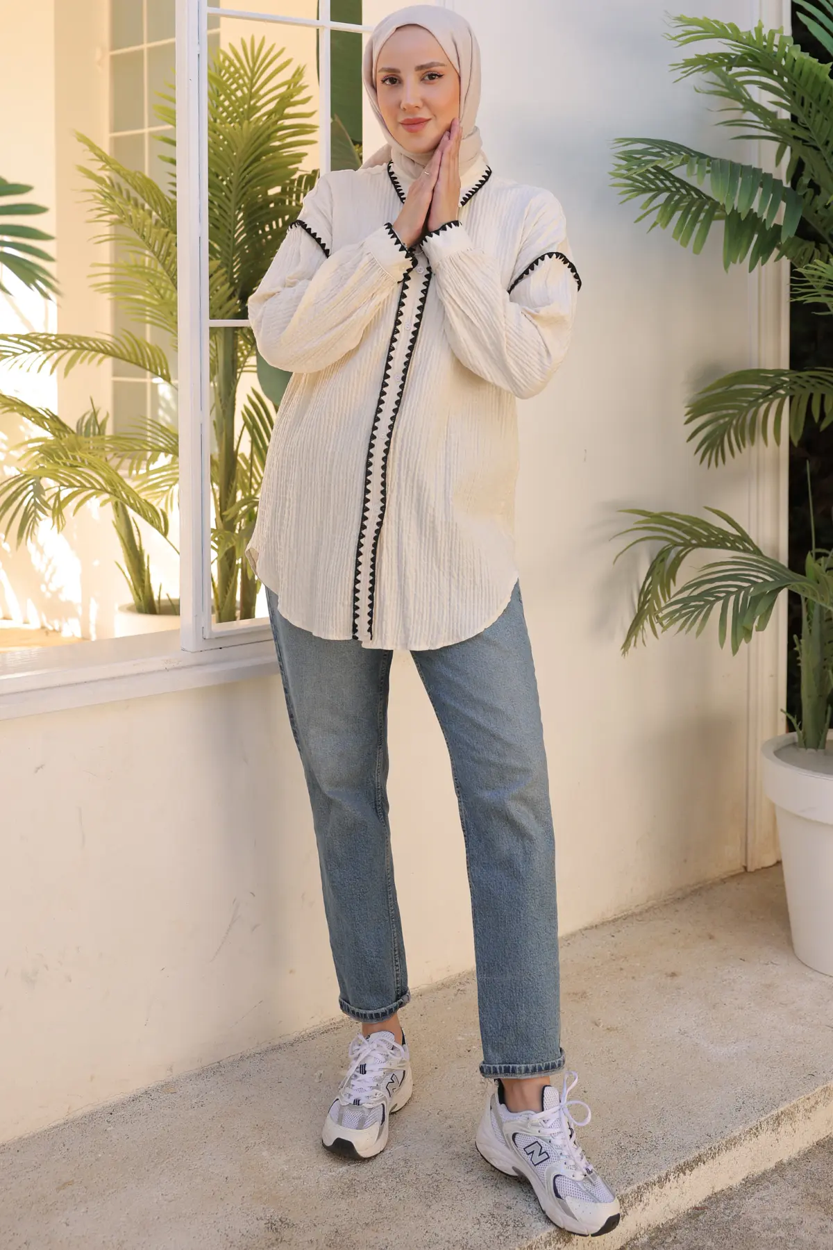 2047 Nakış Detaylı Gömlek Taş Rengi-detail