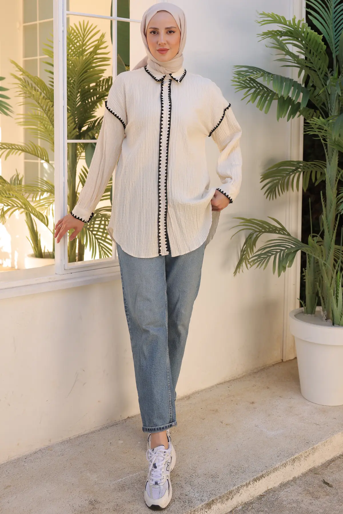 2047 Nakış Detaylı Gömlek Taş Rengi-detail