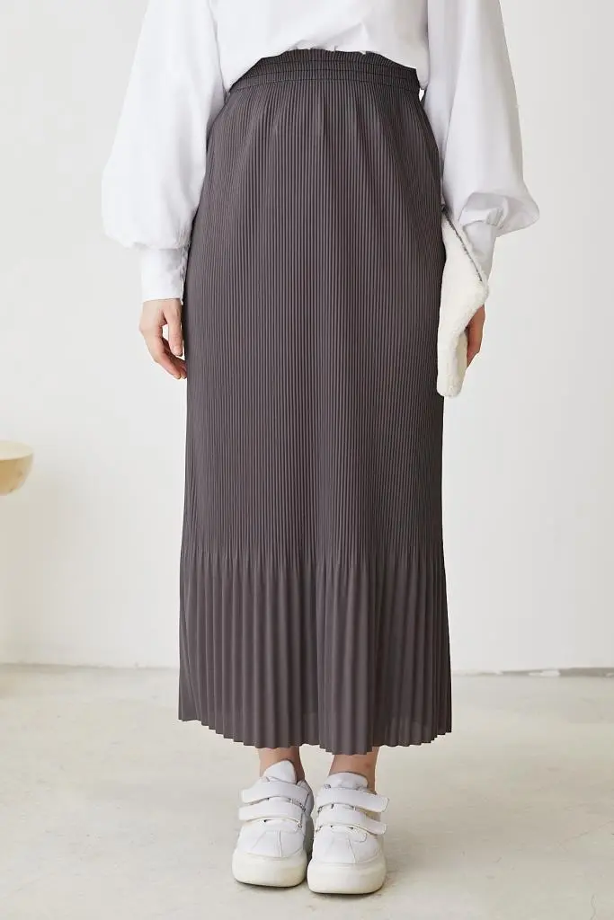 205 - Piliseli Tesettür Etek Antrasit-detail