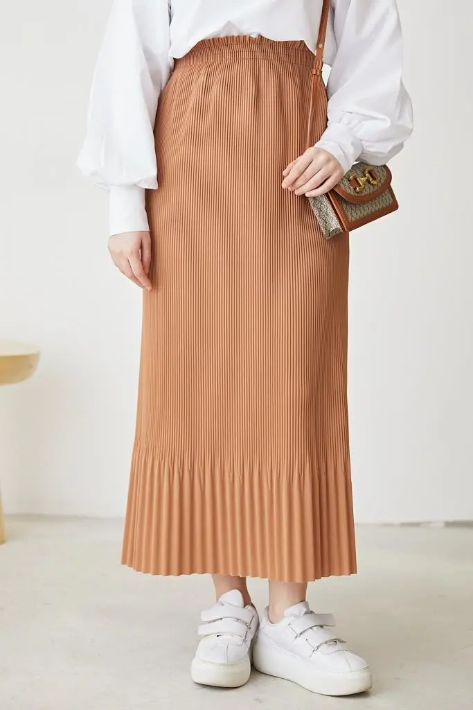 205 - Piliseli Tesettür Etek Bej-detail