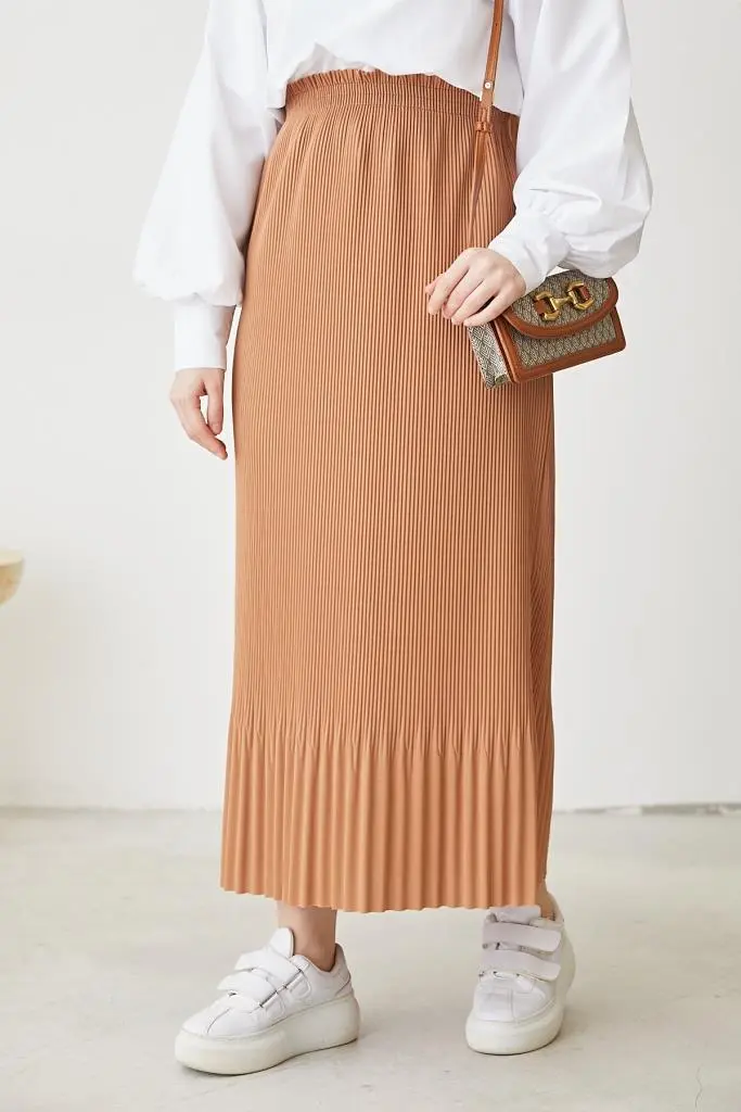 205 - Piliseli Tesettür Etek Bej-detail