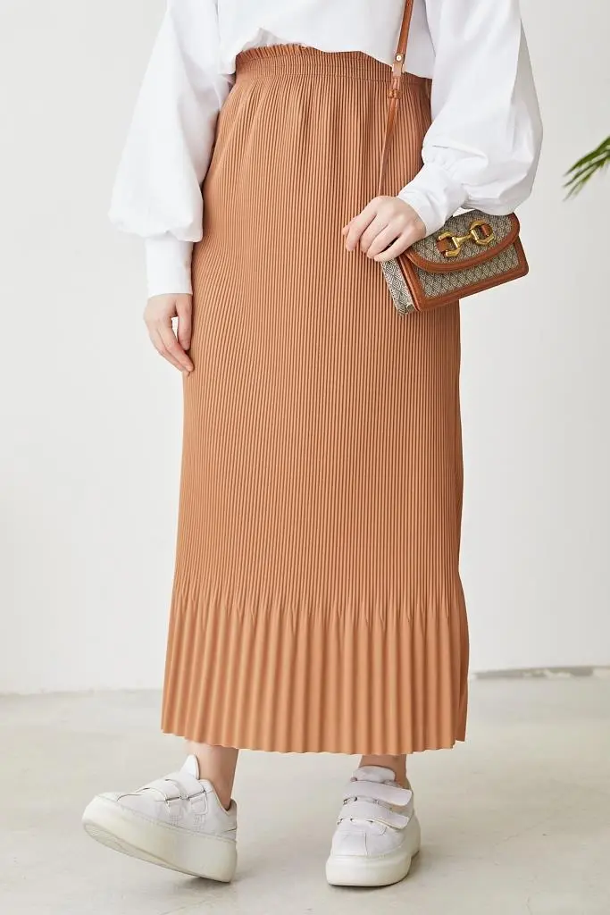 205 - Piliseli Tesettür Etek Bej-detail