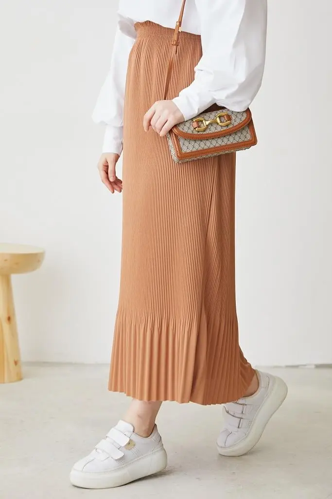 205 - Piliseli Tesettür Etek Bej-detail