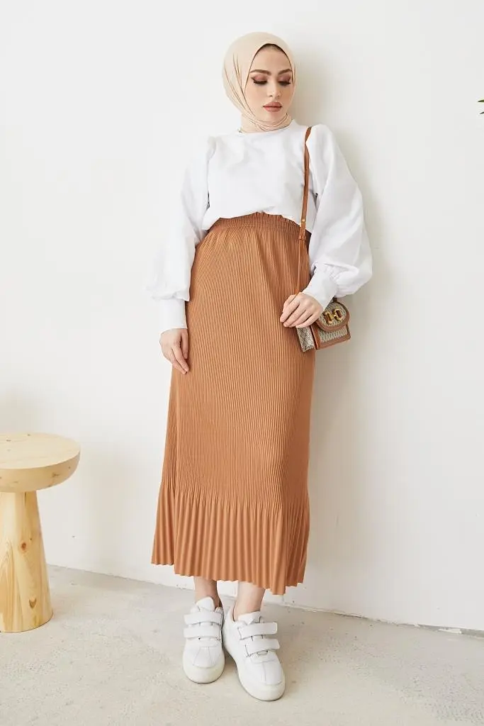 205 - Piliseli Tesettür Etek Bej-detail