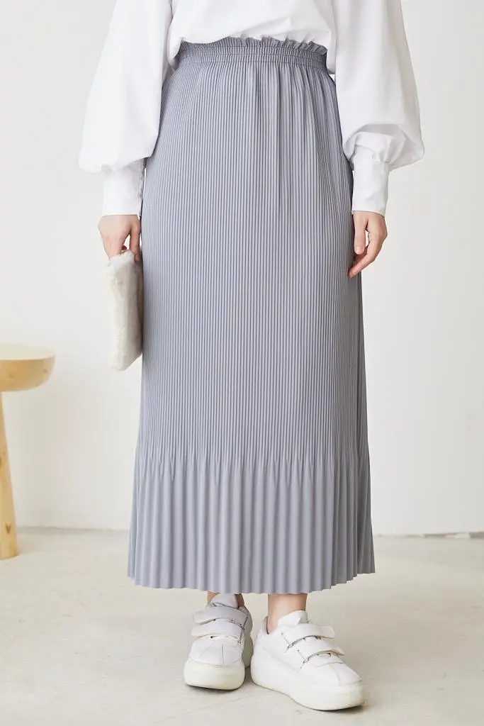 205 - Piliseli Tesettür Etek Gri-detail