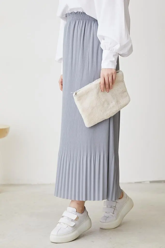 205 - Piliseli Tesettür Etek Gri-detail