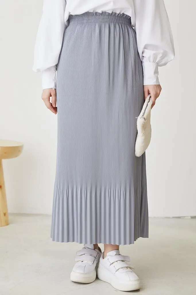 205 - Piliseli Tesettür Etek Gri-detail