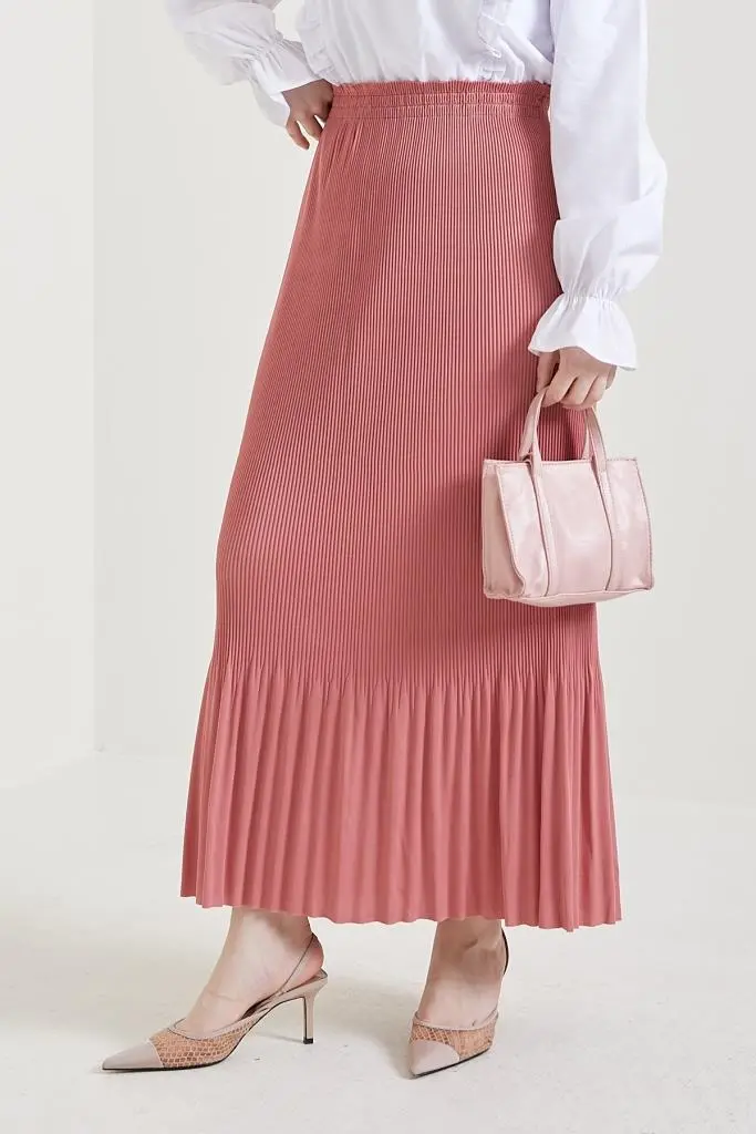 205 - Piliseli Tesettür Etek Gül Kurusu-detail