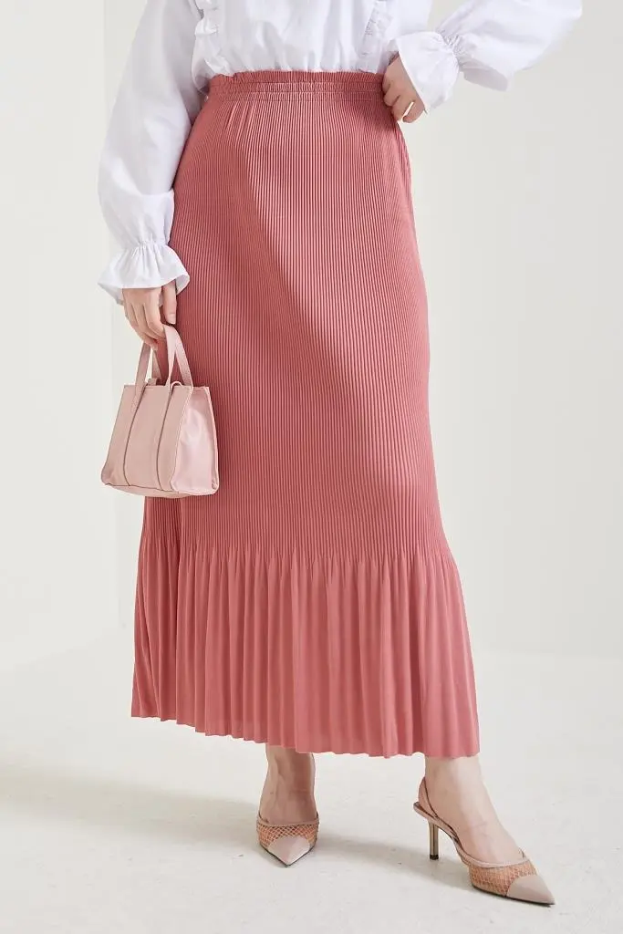 205 - Piliseli Tesettür Etek Gül Kurusu-detail