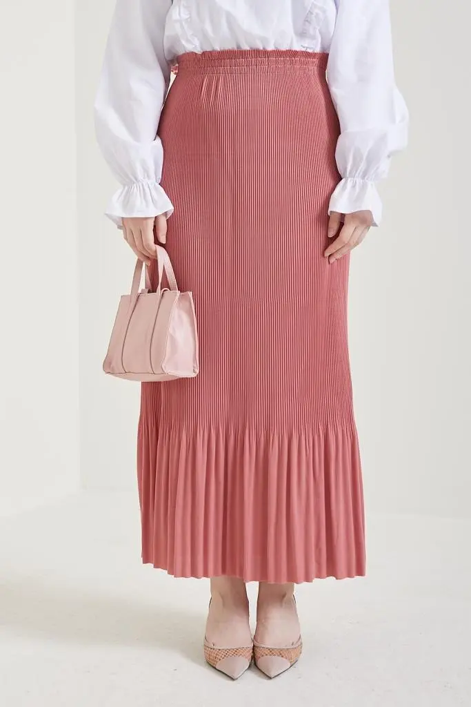 205 - Piliseli Tesettür Etek Gül Kurusu-detail