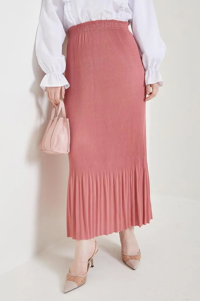 205 - Piliseli Tesettür Etek Gül Kurusu-detail