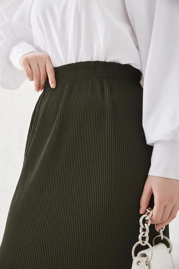 205 - Piliseli Tesettür Etek Haki-detail