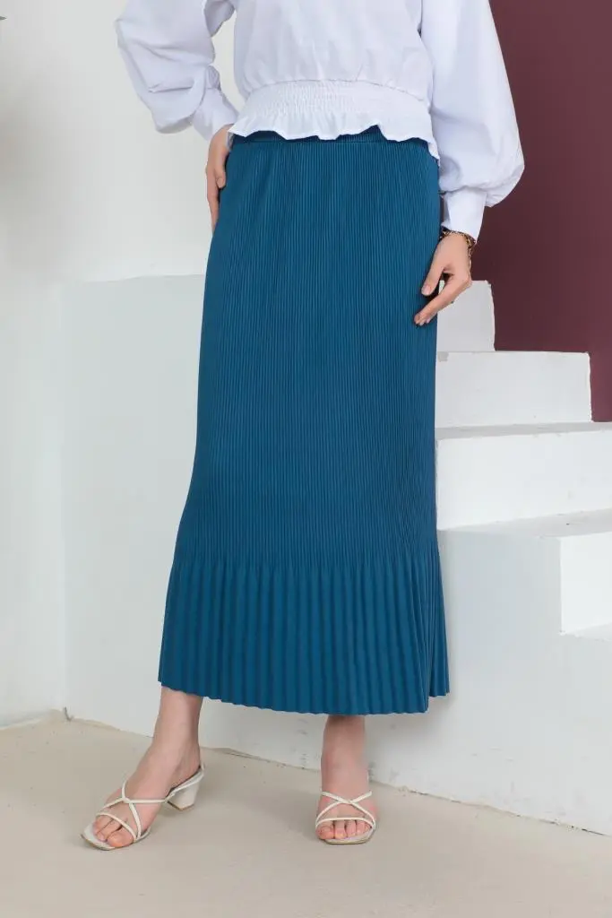 205 - Piliseli Tesettür Etek İndigo-detail