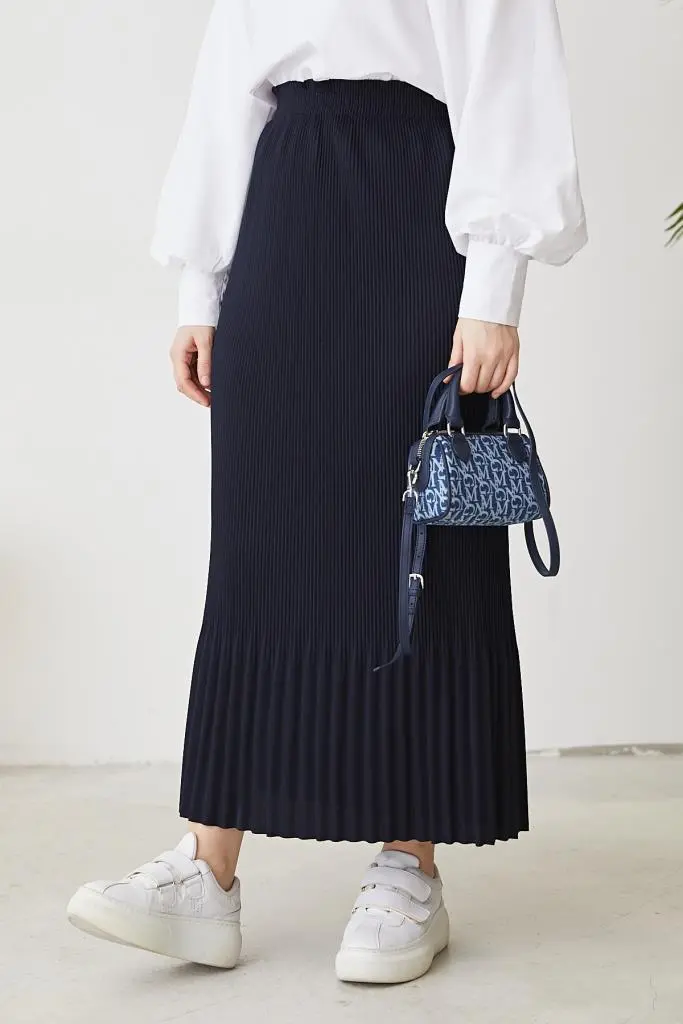 205 - Piliseli Tesettür Etek Lacivert-detail