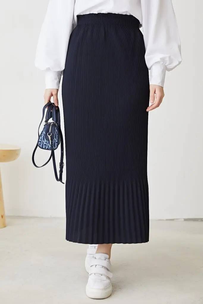 205 - Piliseli Tesettür Etek Lacivert-detail