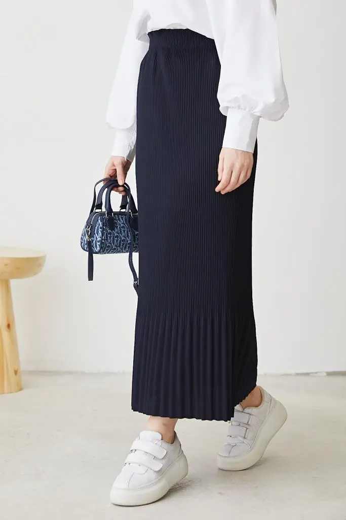 205 - Piliseli Tesettür Etek Lacivert-detail