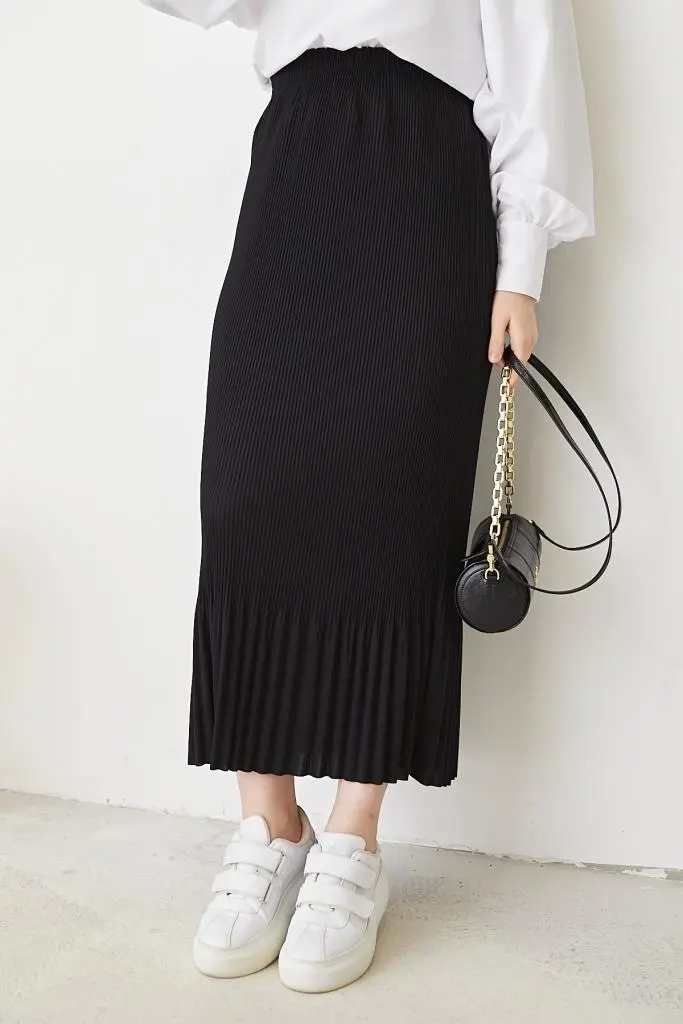 205 - Piliseli Tesettür Etek Siyah-detail