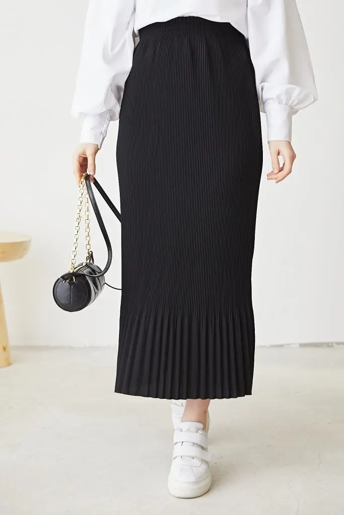 205 - Piliseli Tesettür Etek Siyah-detail