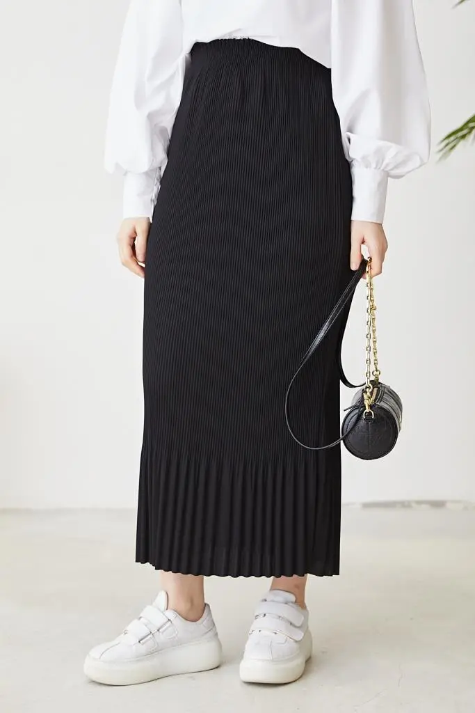 205 - Piliseli Tesettür Etek Siyah-detail