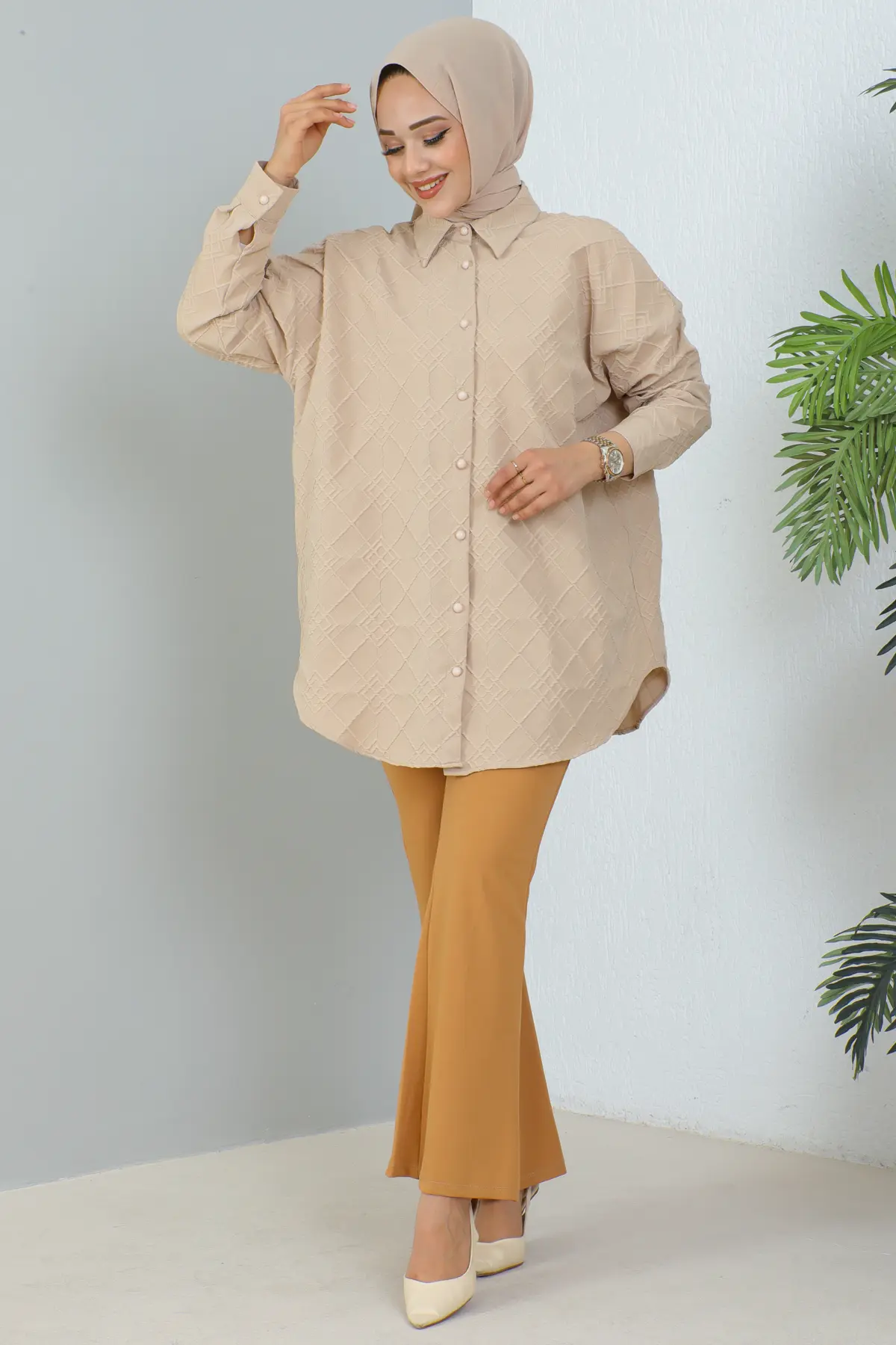 206 İspanyol Paça Kumaş Pantolon Hardal-detail