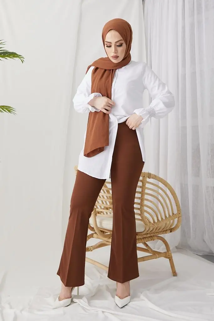 206 İspanyol Paça Kumaş Pantolon Kahve-detail