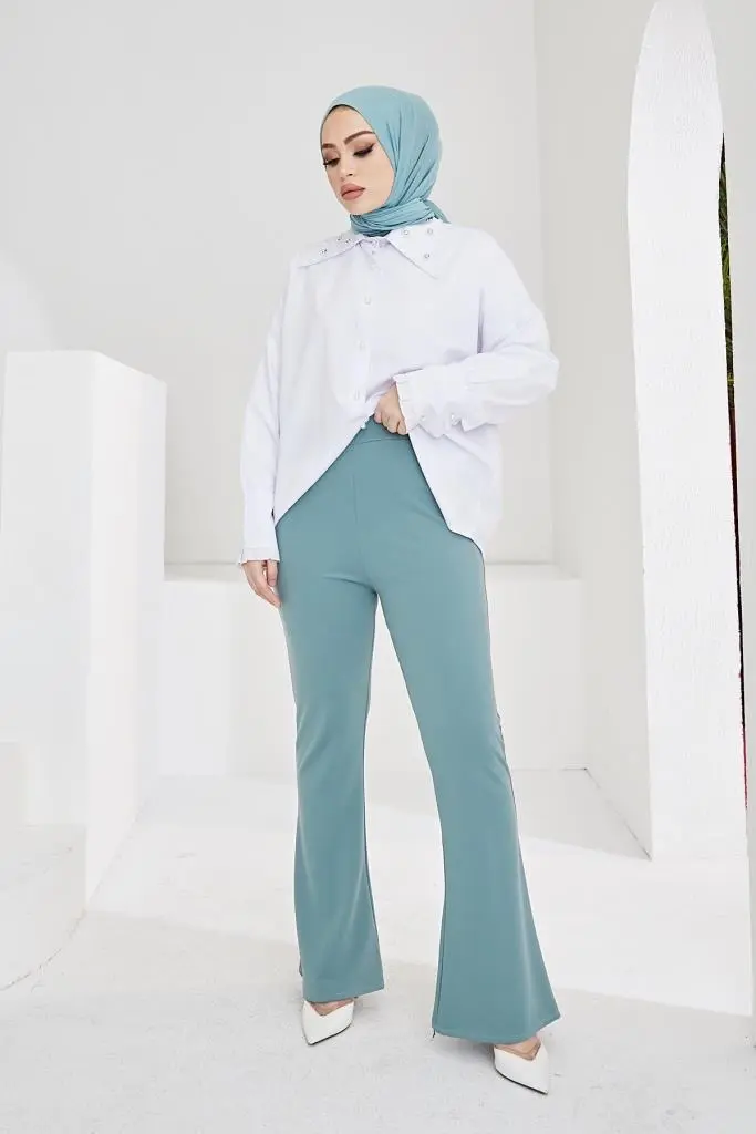 206 İspanyol Paça Kumaş Pantolon Mint-detail