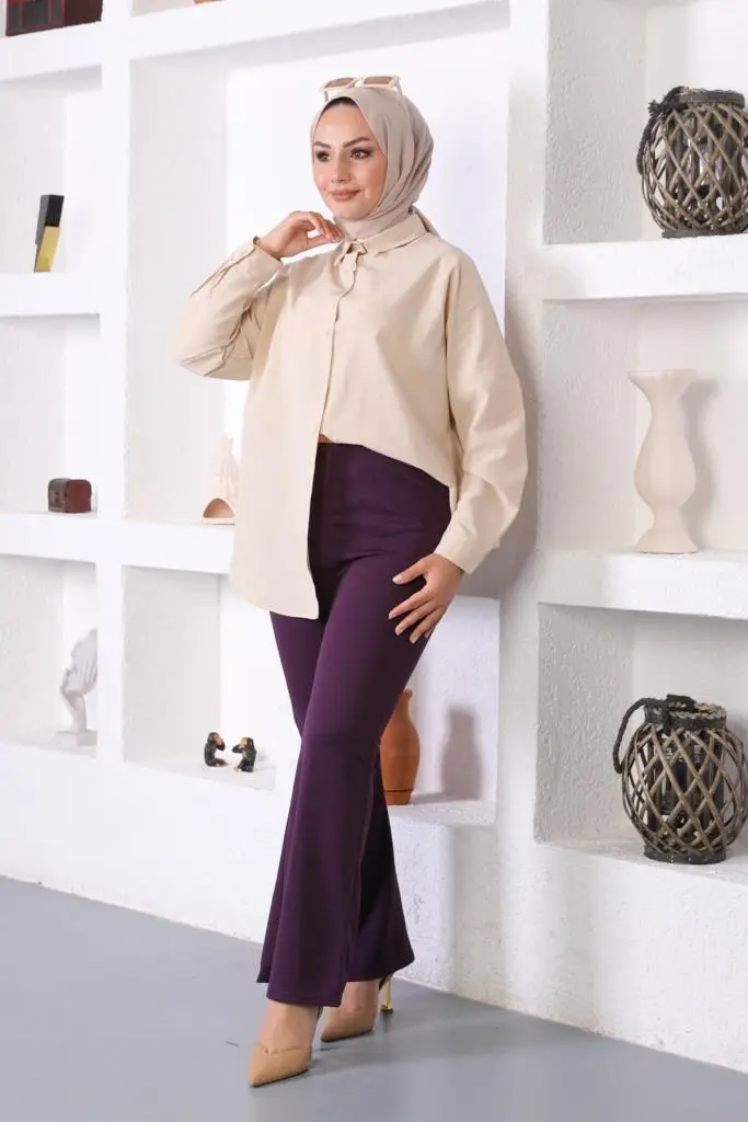 206 İspanyol Paça Kumaş Pantolon Mor-detail