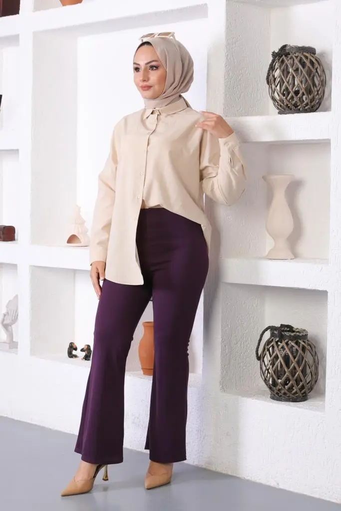 206 İspanyol Paça Kumaş Pantolon Mor-detail