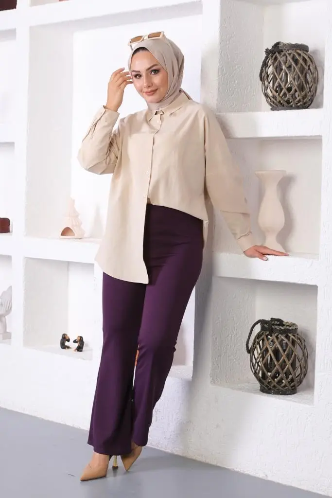 206 İspanyol Paça Kumaş Pantolon Mor-detail