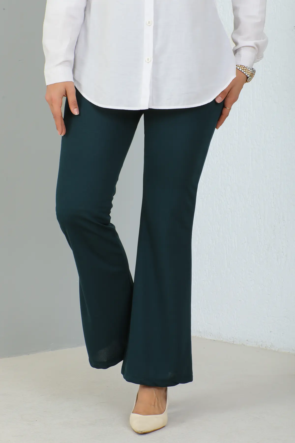 206 İspanyol Paça Kumaş Pantolon Petrol-detail