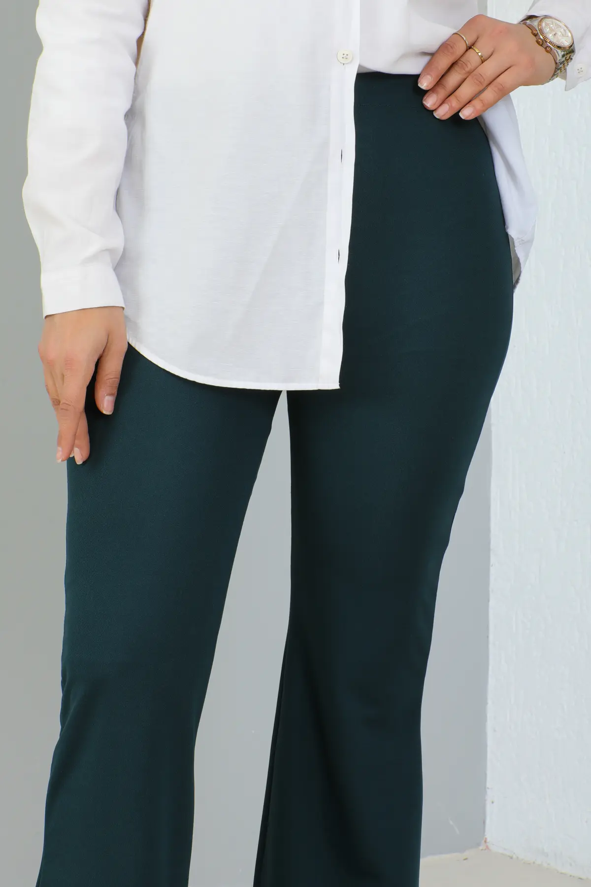 206 İspanyol Paça Kumaş Pantolon Petrol-detail