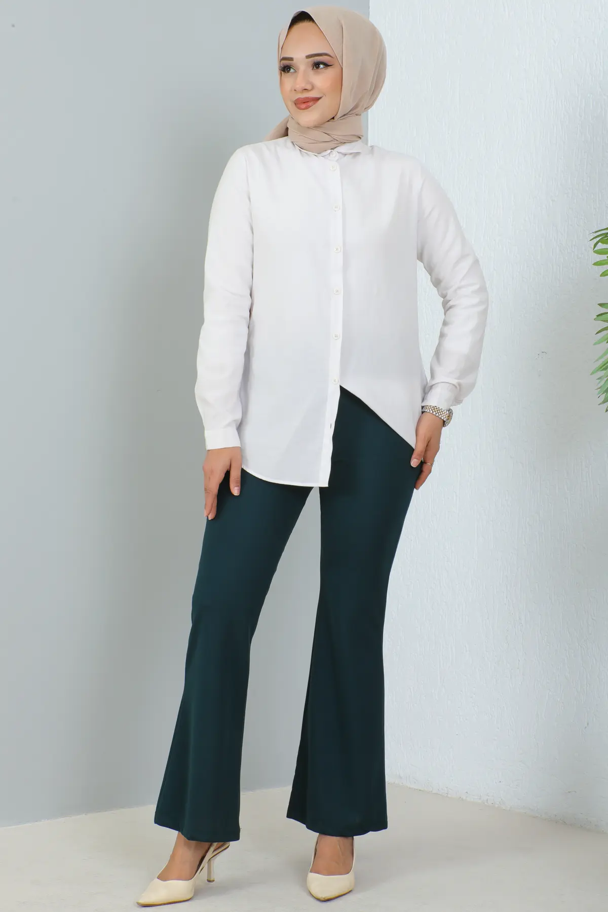 206 İspanyol Paça Kumaş Pantolon Petrol-detail